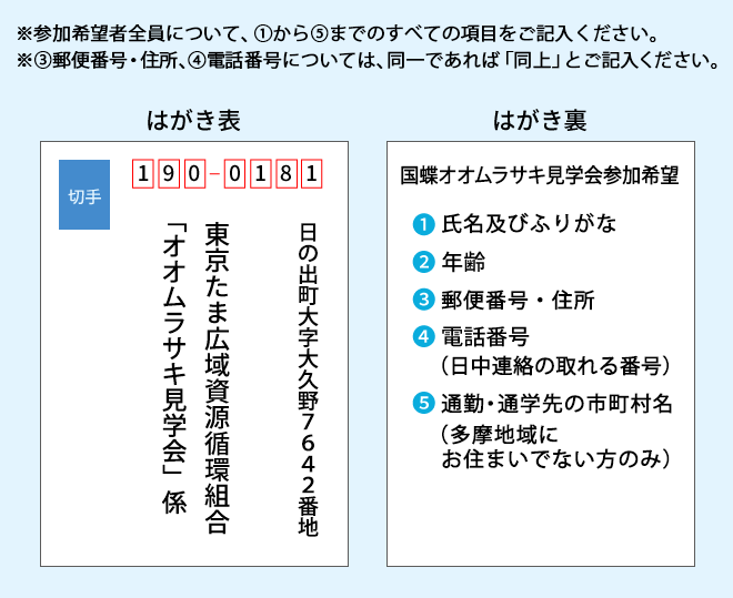 オオムラサキ見学会はがき